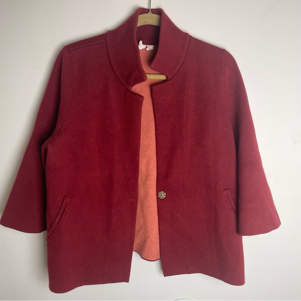 Anthropologie By Moth Deep Red One Button Cardigan Sweater